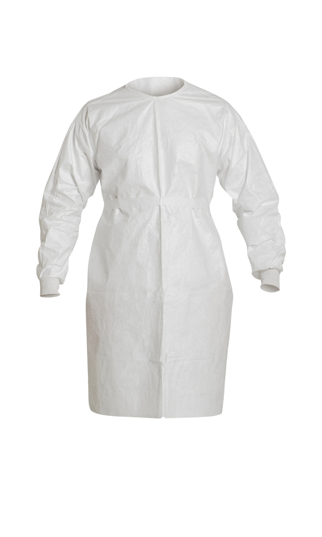 IC701SWH 00 Dupont™ Tyvek® IsoClean® Gowns w/ Knit Cuffs, Bound Ties & Serged Seams 